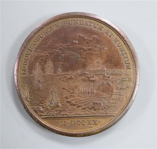 French Historical Medals, Louisburg founded and fortified bronze medal, 1720, by Jean Duvivier, EF lustrous tone